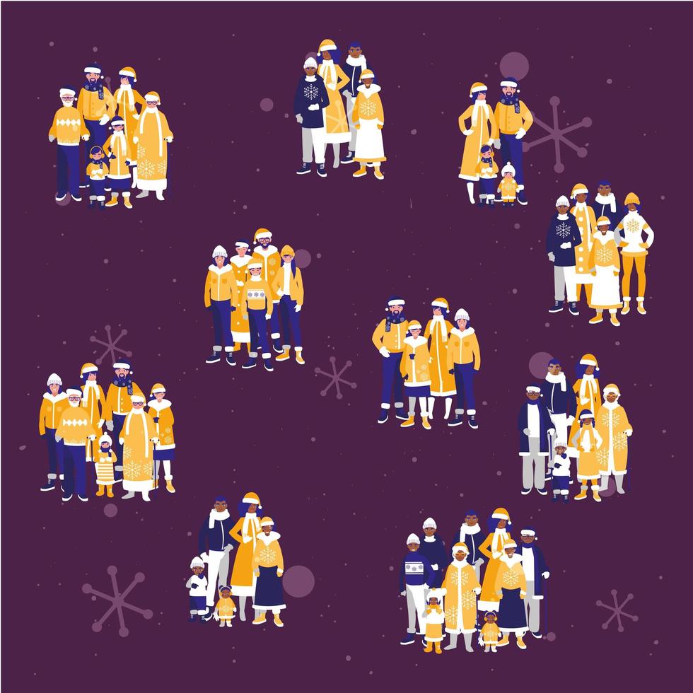 Merry christmas families and snowflakes vector design