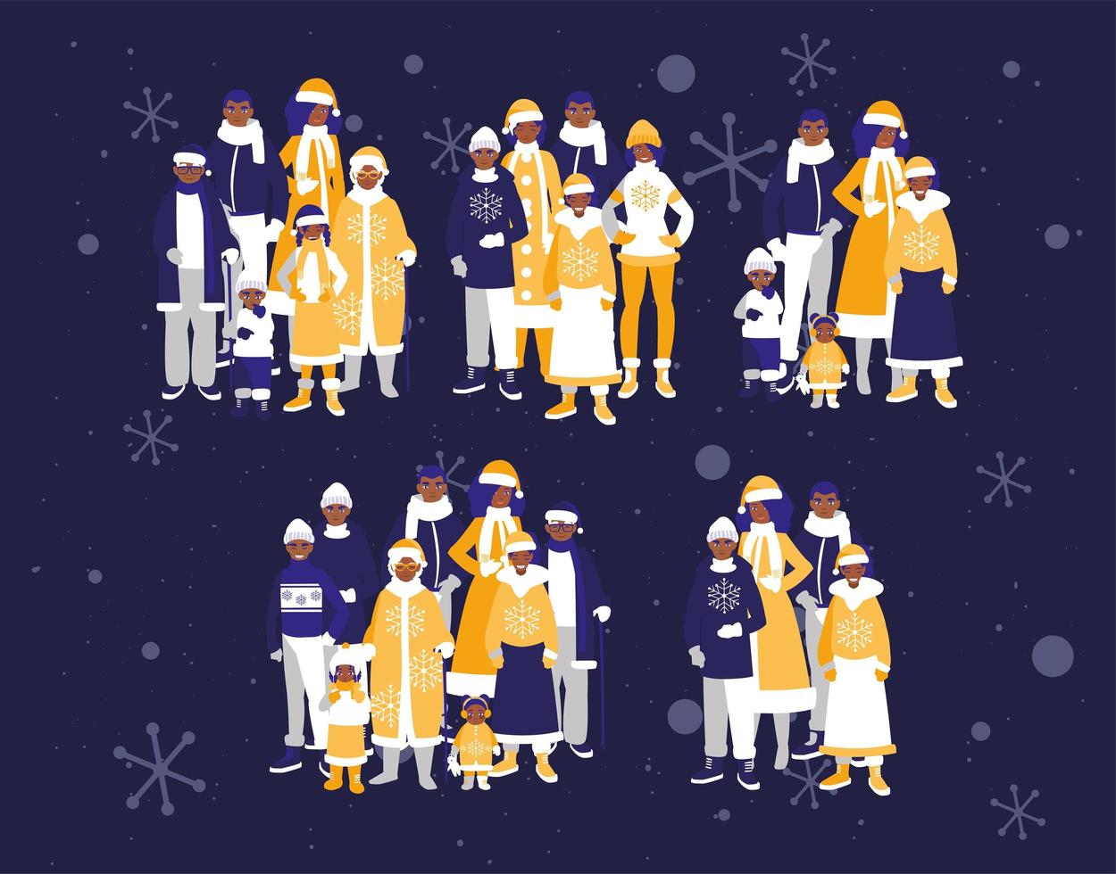 Merry christmas families and snowflakes vector design