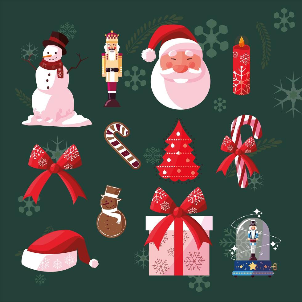 Merry christmas cartoons set vector design