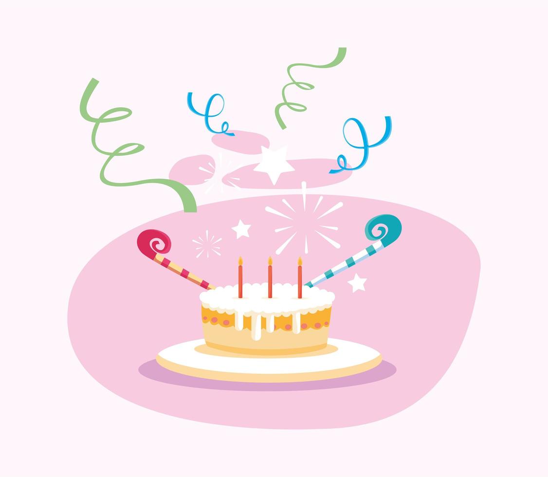 feliz cumpleaños pastel y confeti diseño vectorial vector