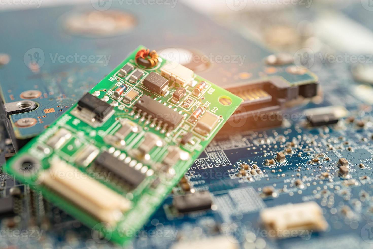 micro circuit main board computer electronic technology, hardware, mobile phone, upgrade, cleaning concept. photo