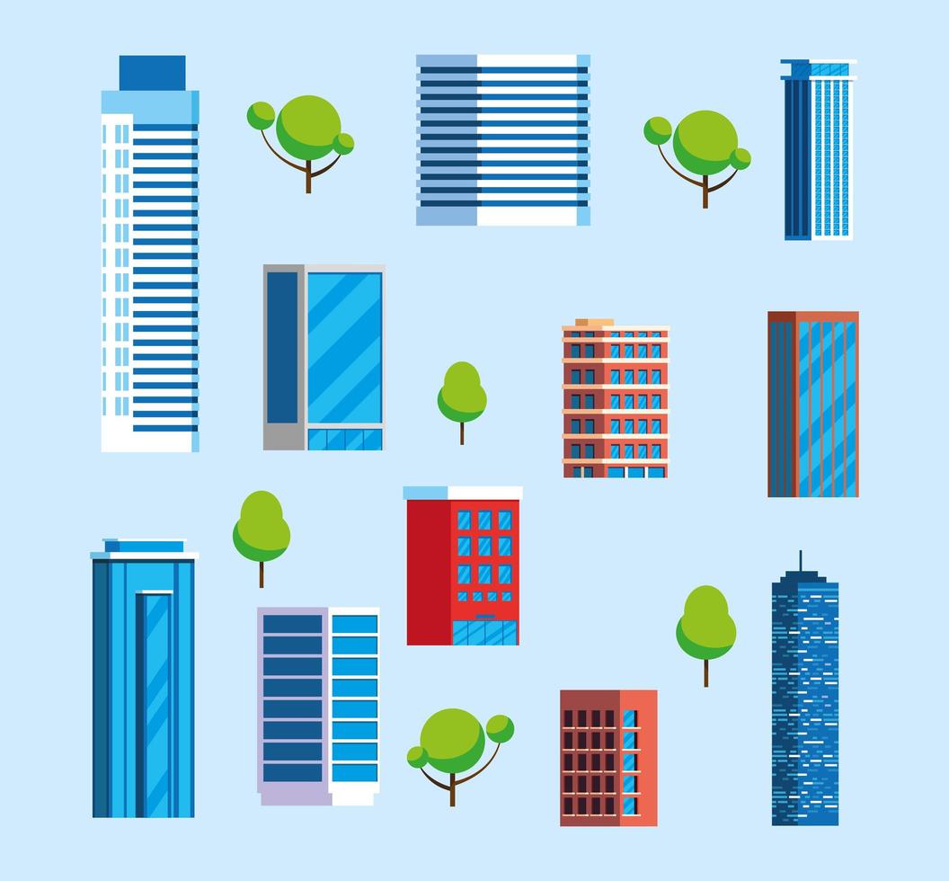 conjunto de torres de apartamentos y edificio de oficinas. vector