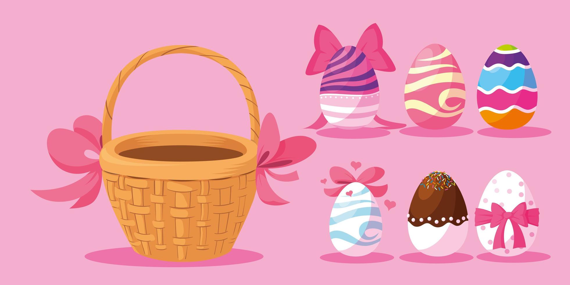 conjunto de huevos de pascua decorados, felices pascuas vector