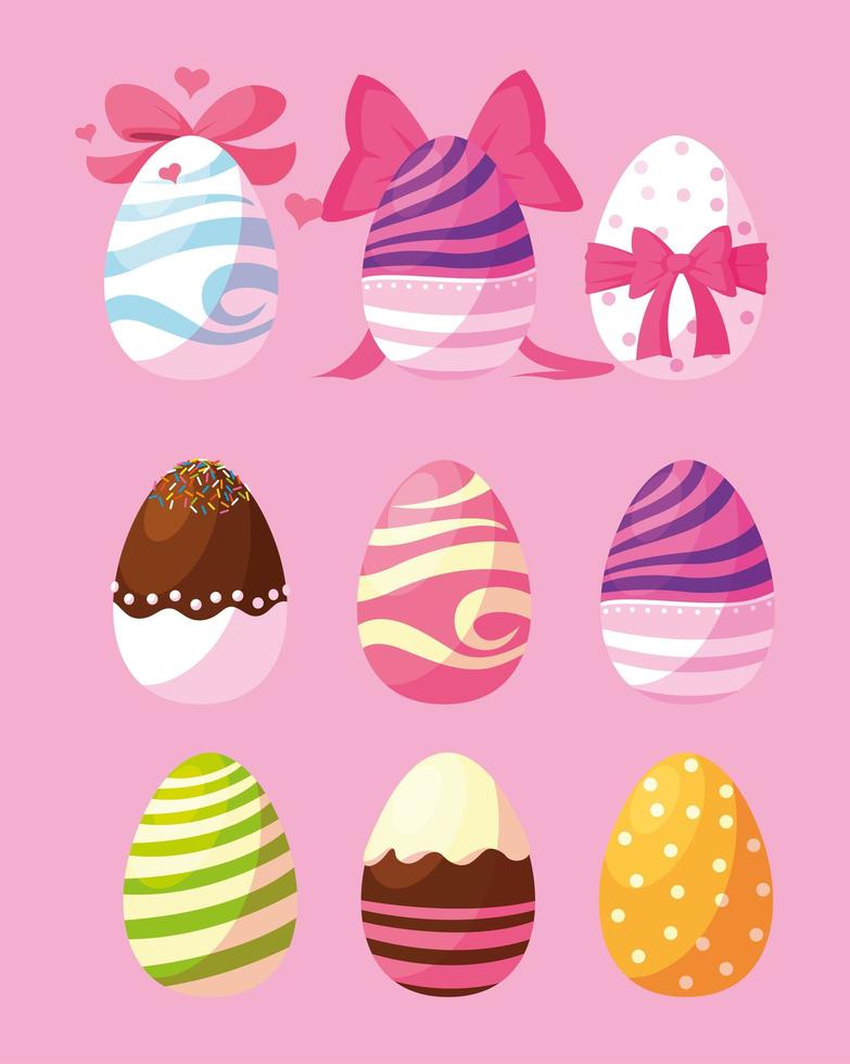 set of easter eggs, happy easter vector