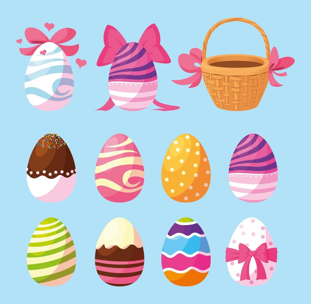 conjunto de huevos de pascua, felices pascuas vector