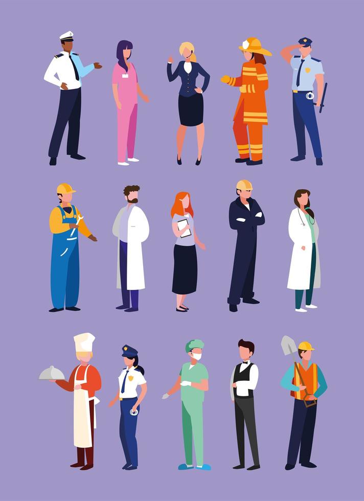 Conjunto de profesiones personas con uniforme de trabajo. vector