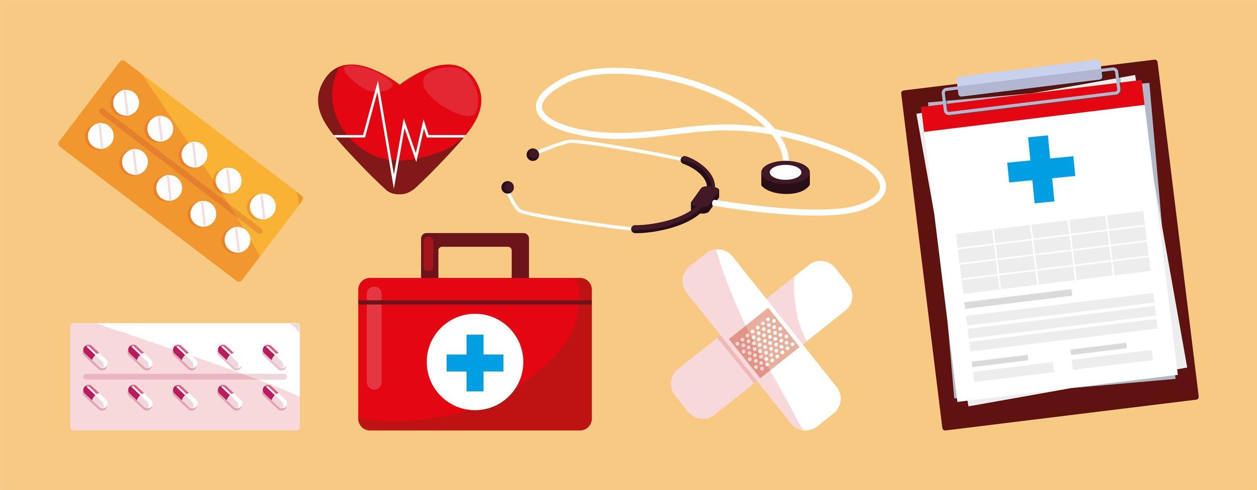 set of medical emergency first aid care icons vector