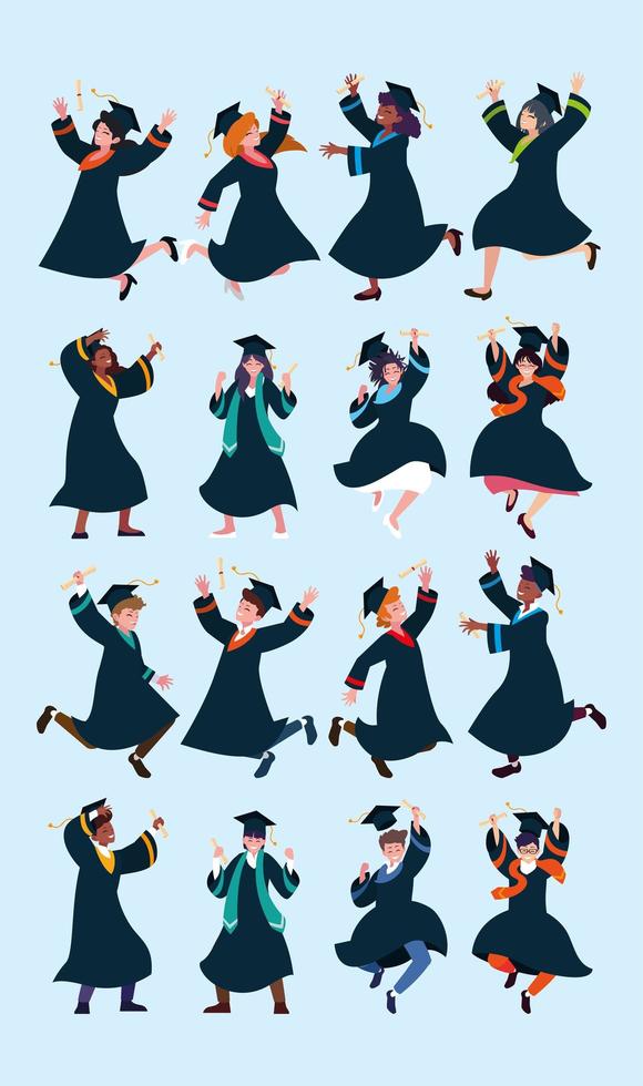 conjunto de personas estudiantes, graduación universitaria. vector