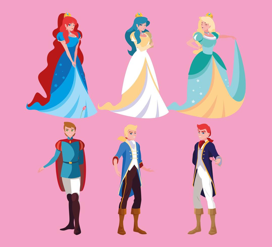 set of icons prince and princess vector