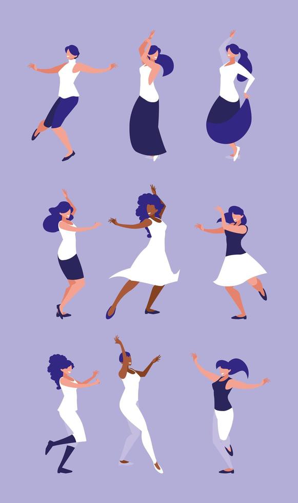 set of women in dance pose, party, dance club vector