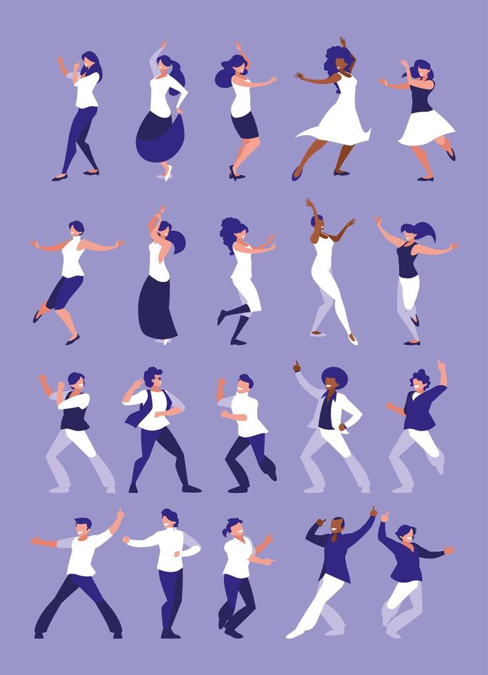 Conjunto de gente bailando fiesta, club de baile, música y vida nocturna. vector