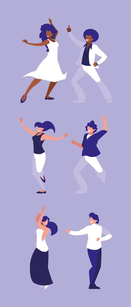 Conjunto de gente bailando fiesta, club de baile, música y vida nocturna. vector