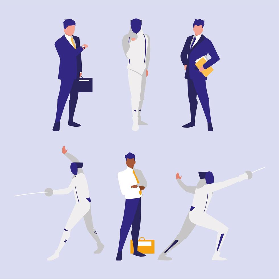 Set of businessmen and fencer workers vector design