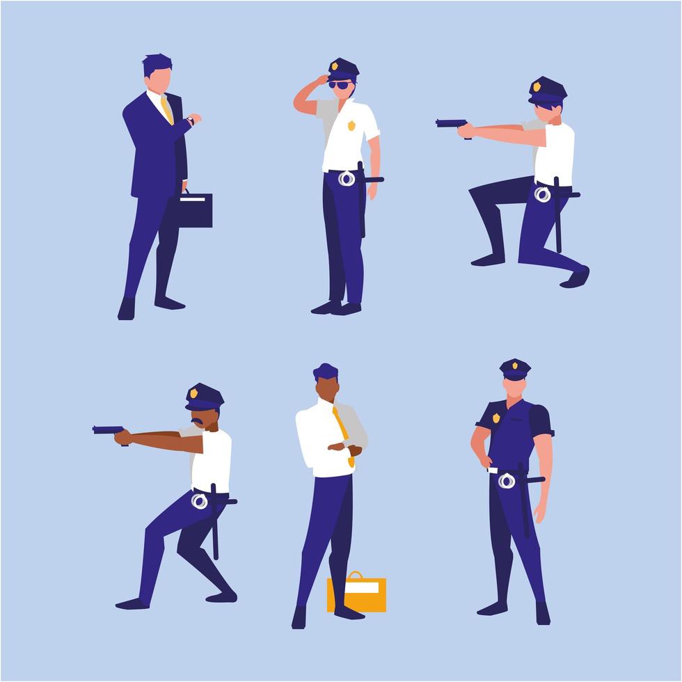 conjunto de hombres de negocios y policías diseño vectorial vector