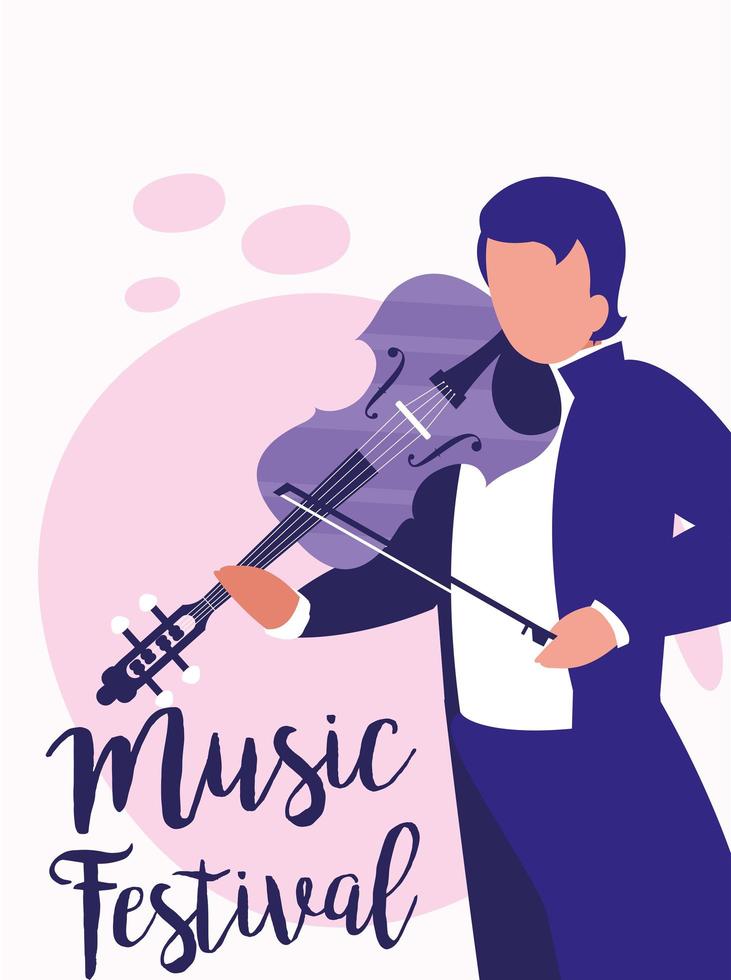 hombre músico con violín de diseño de vector de festival de música