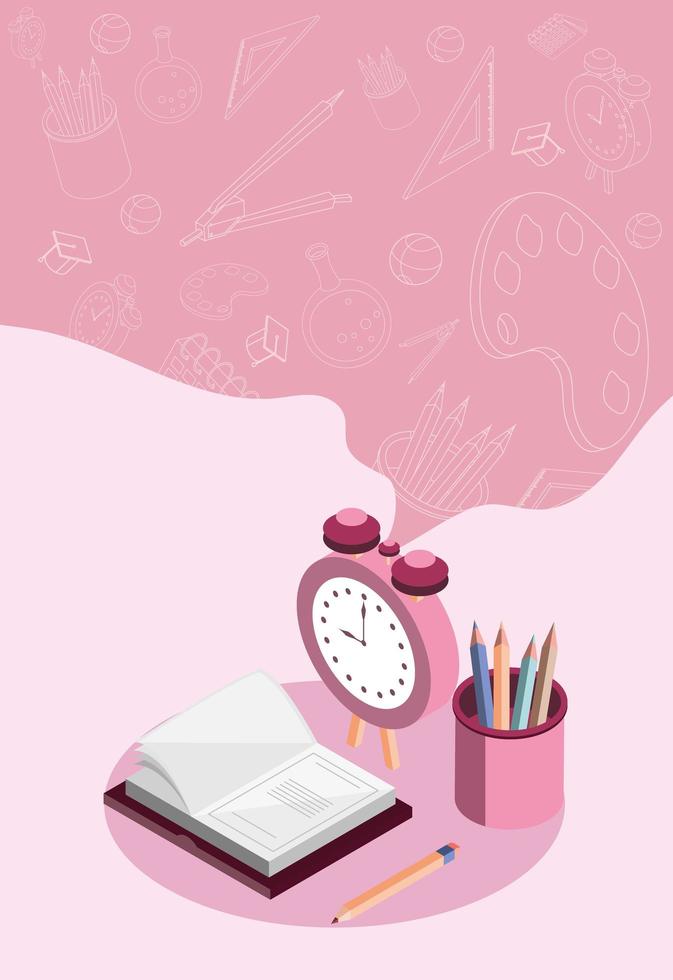 school book and clock vector