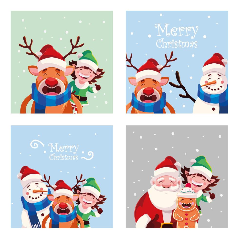 bundle christmas cards with icons set vector