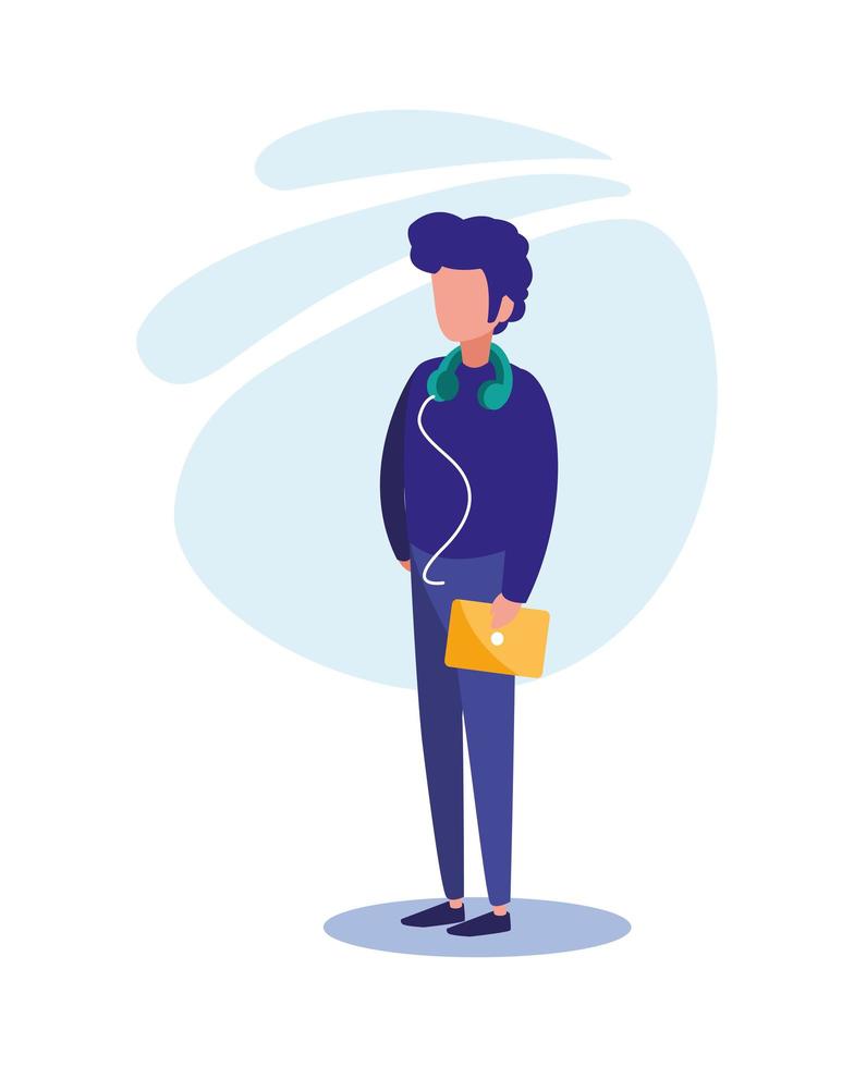 Man with laptop and headphone vector design