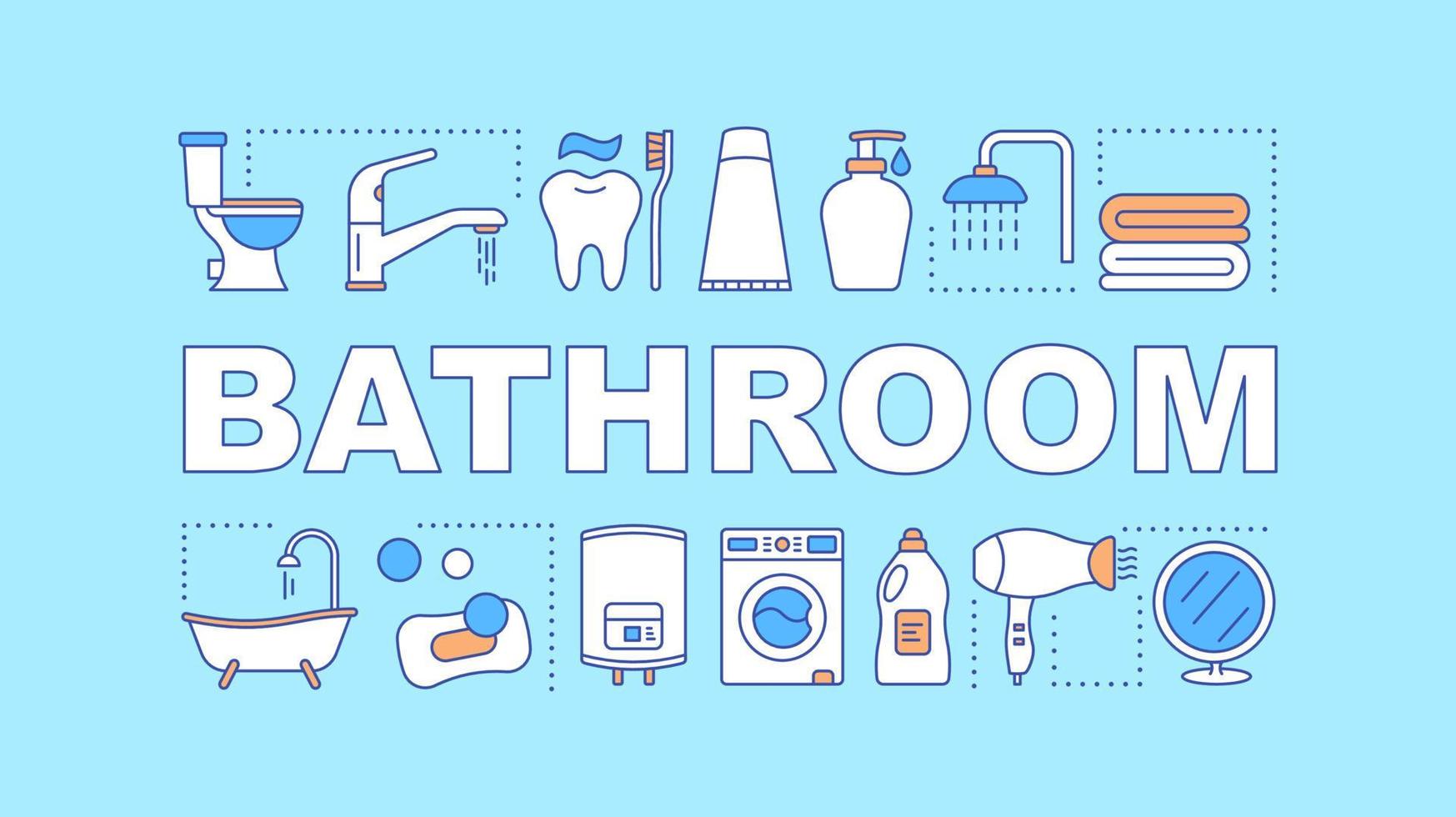 Bathroom word concepts banner. Room with bathtub and toilet. Laundry service. Home maintenance. Presentation, website. Isolated lettering typography idea, linear icon. Vector outline illustration