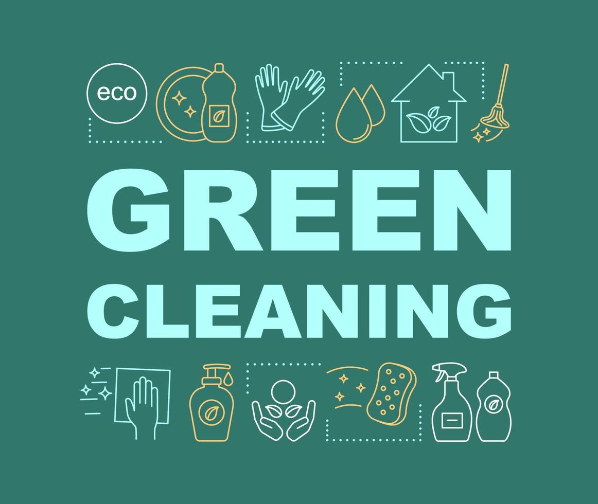 Green cleaning word concepts banner. Presentation, website. Cleanup methods with environmentally friendly ingredients. Isolated lettering typography idea, linear icons. Vector outline illustration