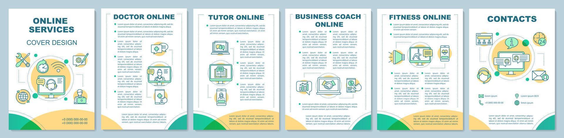 Online services brochure template layout. Web consultation. Flyer, booklet, leaflet print design with linear illustrations. Vector page layouts for magazines, annual reports, advertising posters