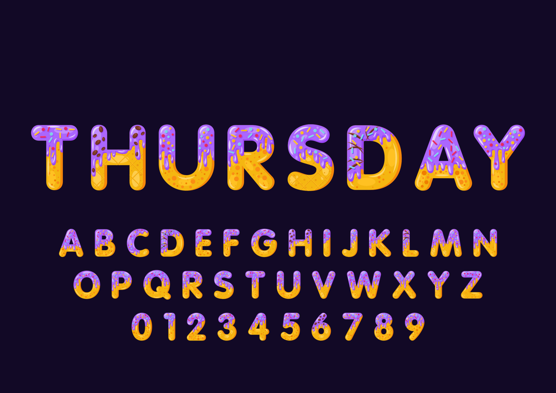 Donut cartoon thursday biscuit bold font style. Glazed capital letters, alphabet, number. Tempting flat design typography. Cookies letters. Dark violet background. Pastry isolated vector clipart 4976515 Vector Art at Vecteezy Donut cartoon thursday biscuit bold font style. Glazed capital letters, alphabet, number. Tempting flat design typography. Cookies letters. Dark violet background. Pastry isolated vector clipart 4976515 Vector Art at Vecteezy
