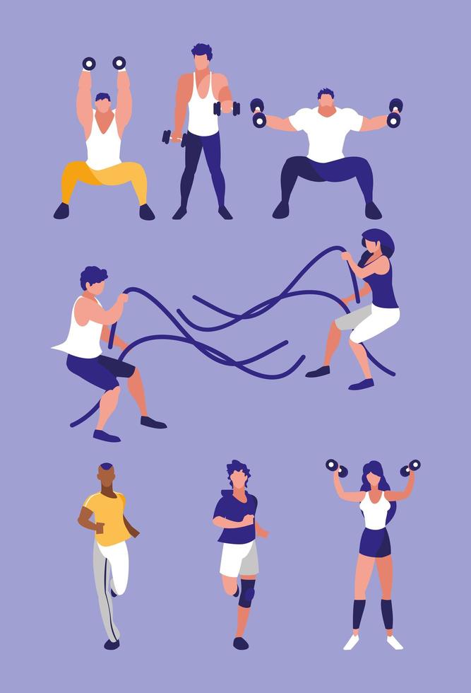 conjunto de personas realizando actividades recreativas. vector