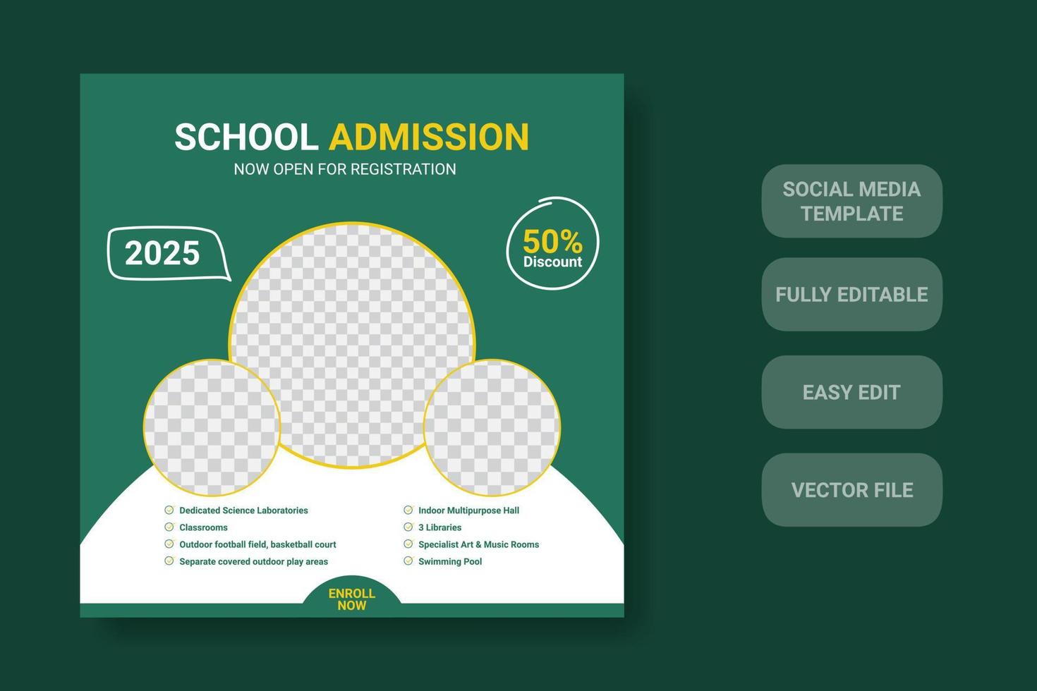 Back To School Admission Promotion Social Media Post Template Design. Education Advertisement web banner. vector