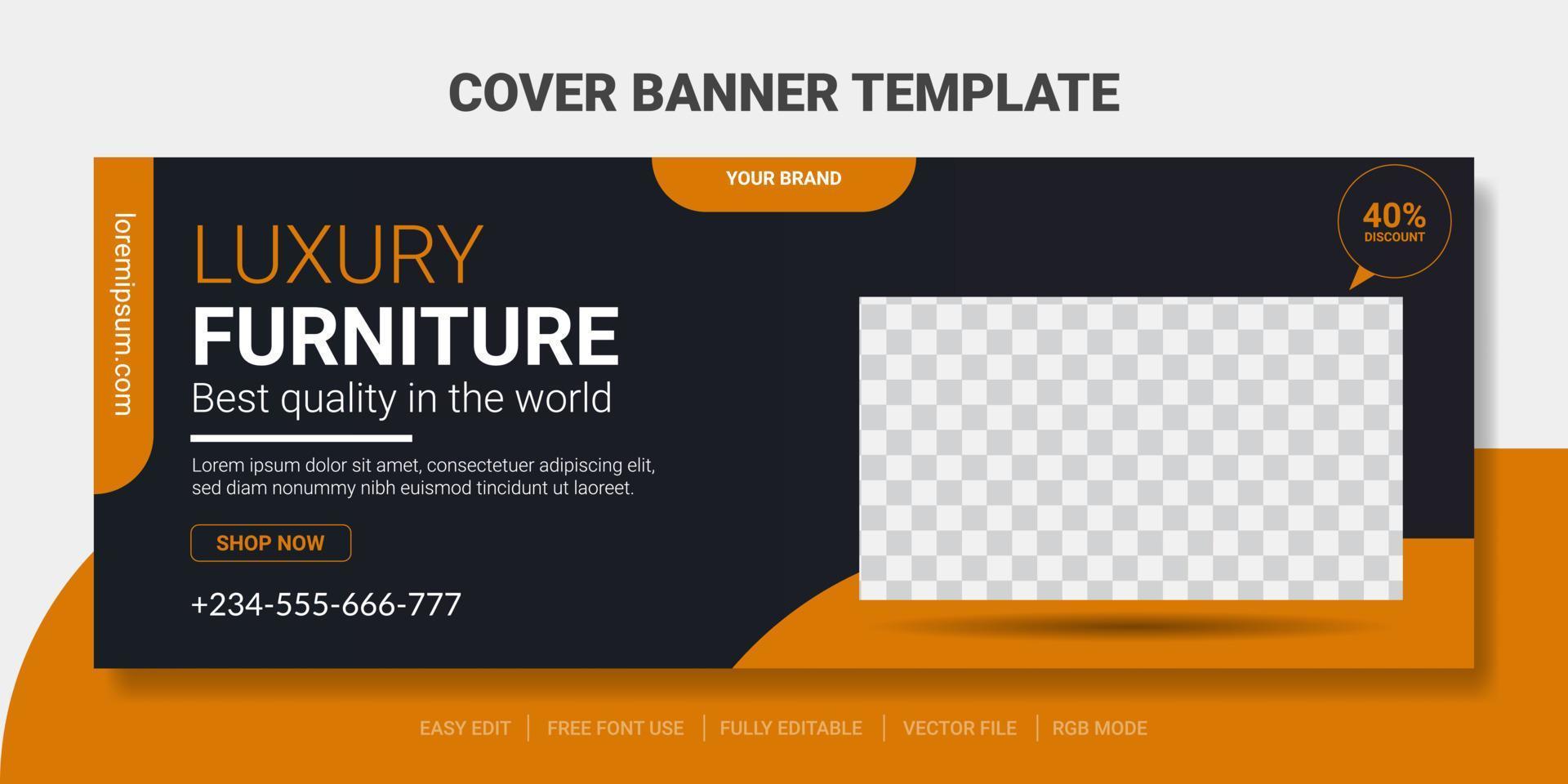 Modern furniture sale cover social media post and web banner template. vector