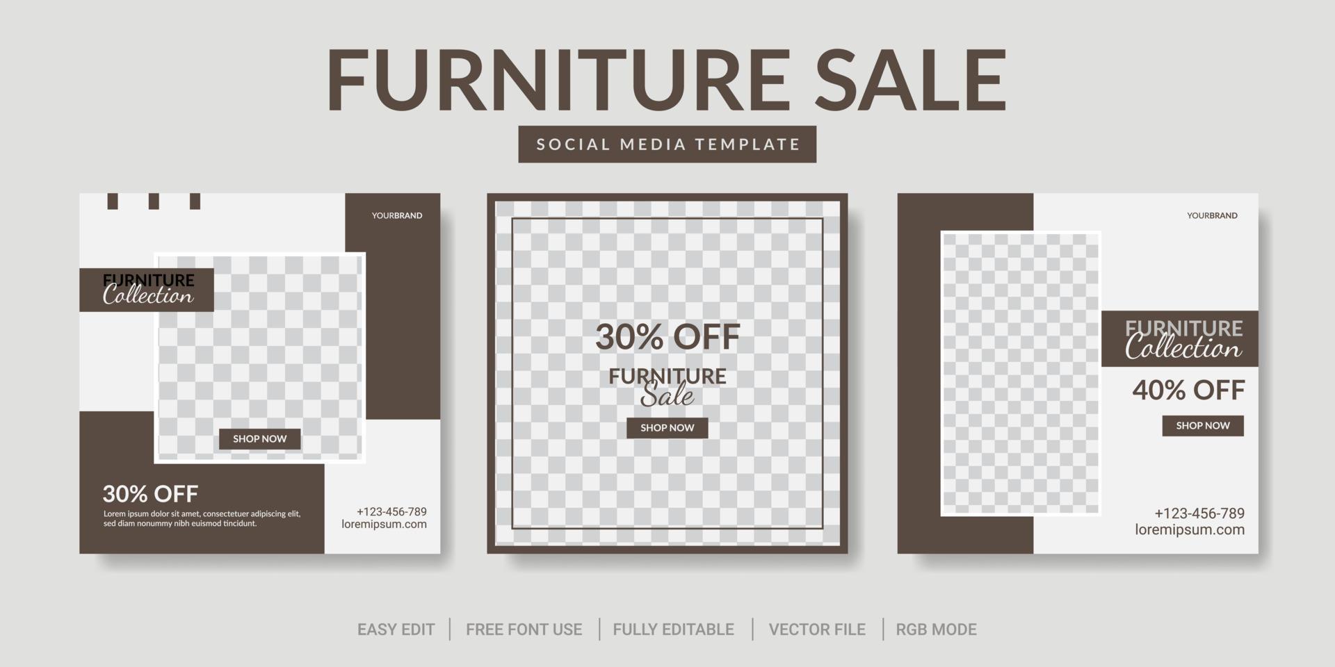 Set of furniture sale for social media post template or web banner promotion vector