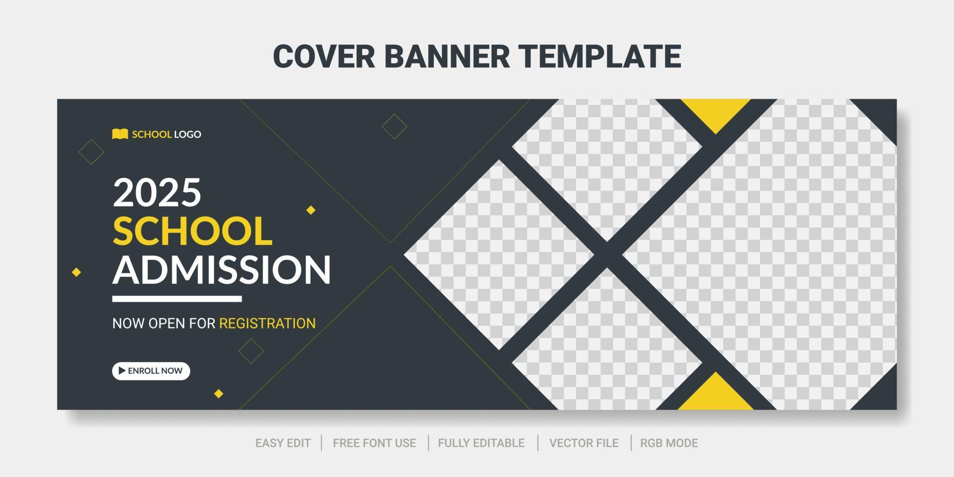 Modern school admission cover social media post and web banner template. vector