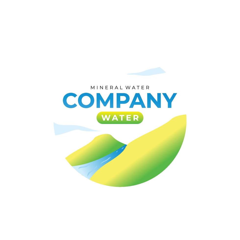Logo for a mineral water company with a green hill concept and flowing water in the middle vector