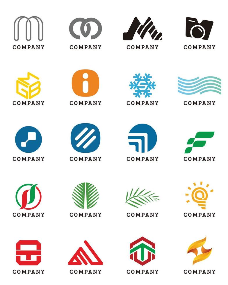 un conjunto de 20 logotipos de empresas en varios campos vector