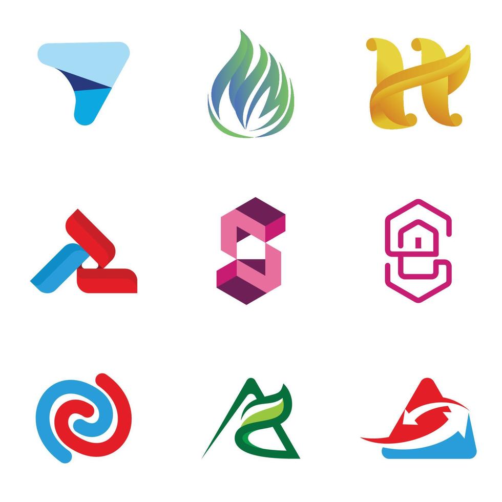 un conjunto de nueve logotipos de empresas para todos los campos vector