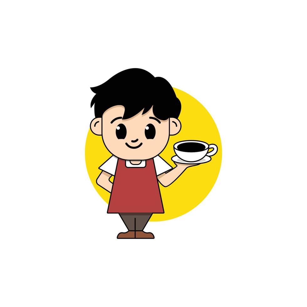 personaje de barista masculino de pie sosteniendo una taza de café vector