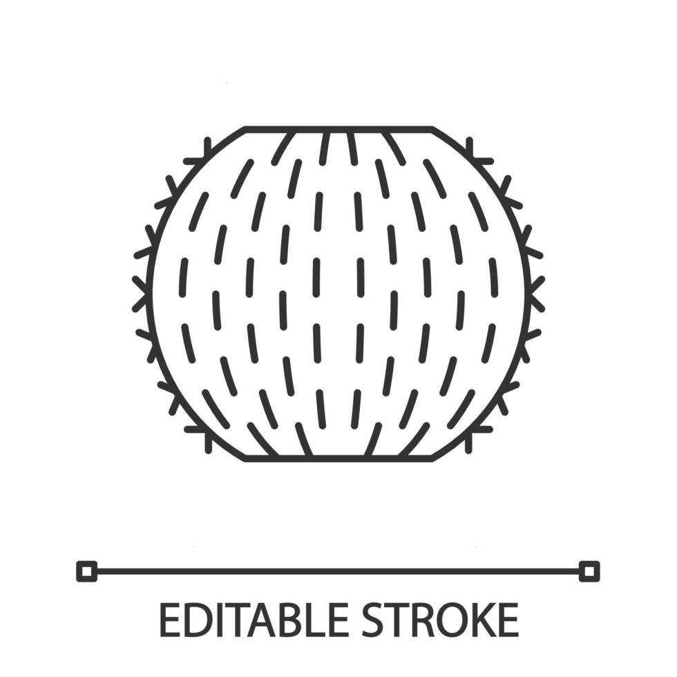Barrel cactus linear icon. Echinocactus and Ferocactus. Barrel-shaped cacti. Native American flora. Thin line illustration. Contour symbol. Vector isolated outline drawing. Editable stroke