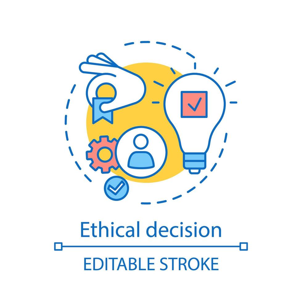 Ethical decision concept icon. Moral issue resolving idea thin line illustration. Conflict, problem resolution. Business ethics. Moral choice making. Vector isolated outline drawing. Editable stroke