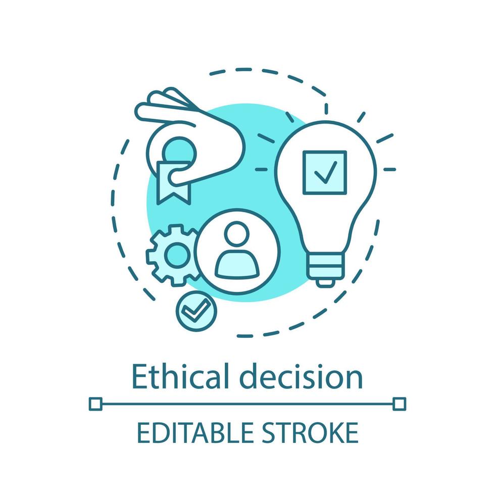 Ethical decision concept icon. Moral issue resolving idea thin line illustration. Business ethics. Conflict, problem resolution. Moral choice making. Vector isolated outline drawing. Editable stroke