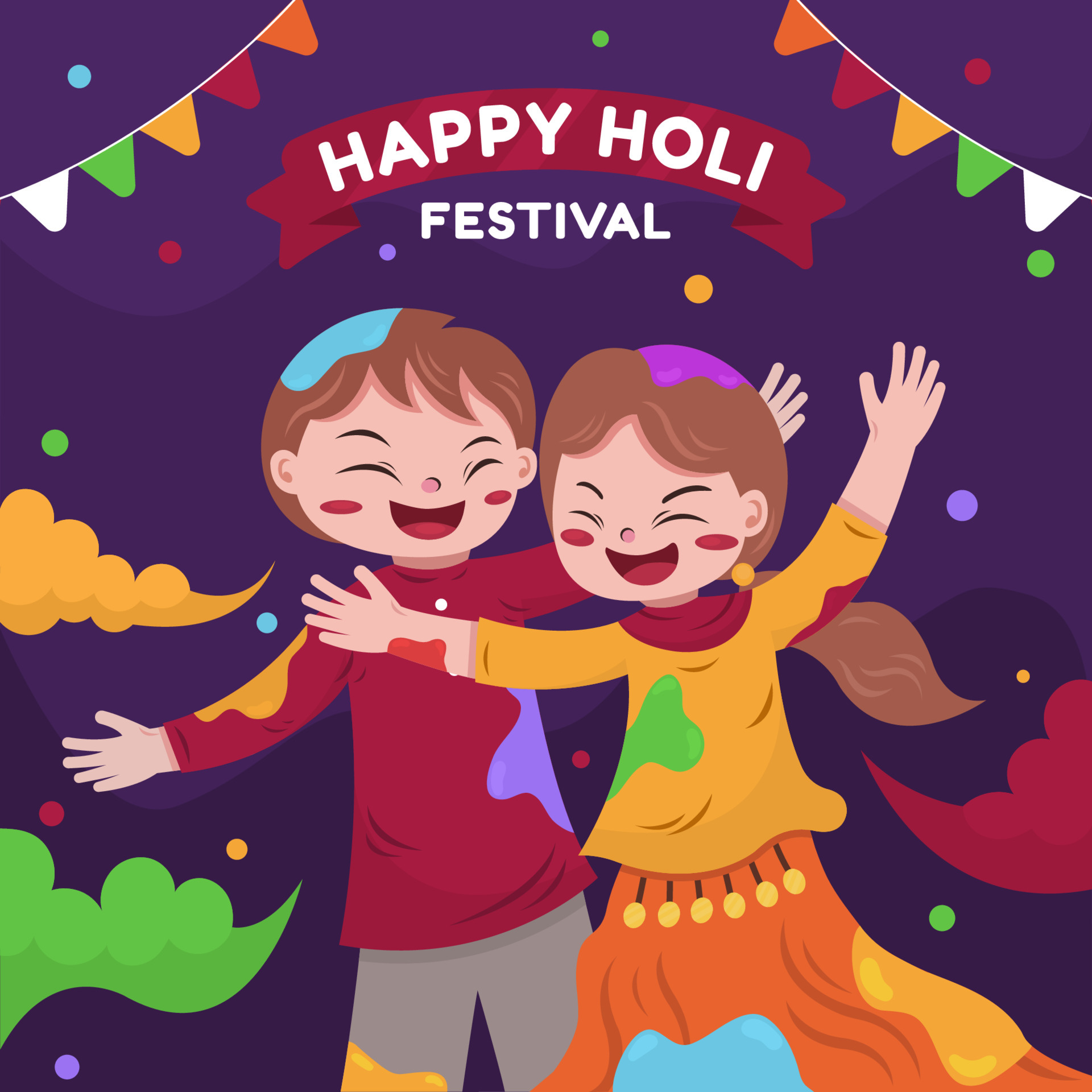 Happy Children Celebrating Holi Festival 4976863 Vector Art at Vecteezy
