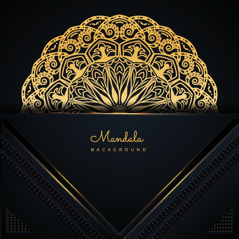 diseño de fondo de mandala de lujo con degradado dorado en patrón abstracto para tarjetas de visita, carteles, postales, folletos, volantes, invitaciones, pancartas, etiquetas y diseño de moda. vector