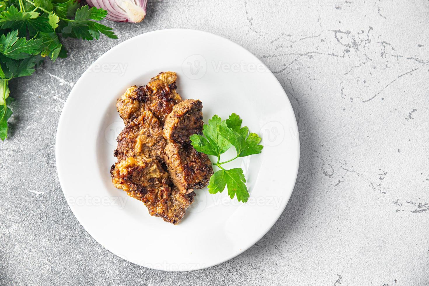 liver beef fried pieces healthy meal food snack photo