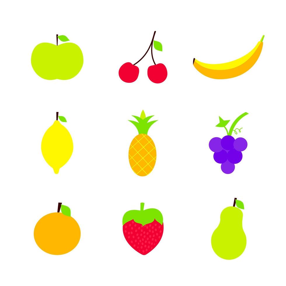 Flat Fruits Set Vector Illustration over White