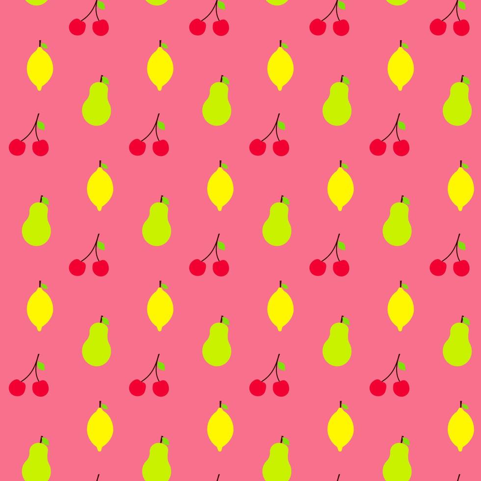 Flat Fruits Set Seamless Pattern Pink vector