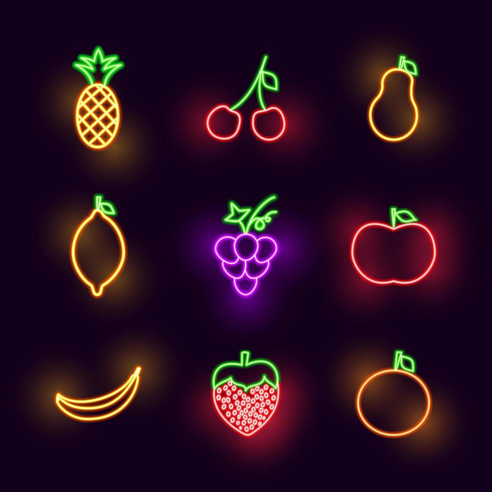 conjunto de frutas de neón vector