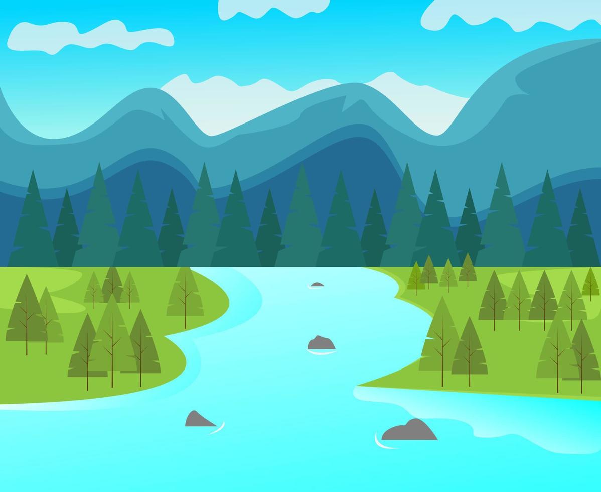 Illustration vector design of river in the mountains.