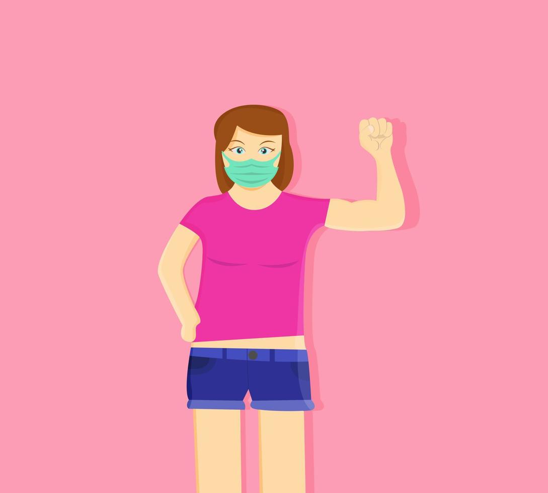 Illustration vector design of a girl using medical mask for protecting herself