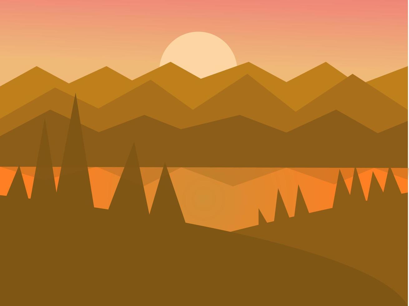 paisaje vector ilustración plana puesta de sol