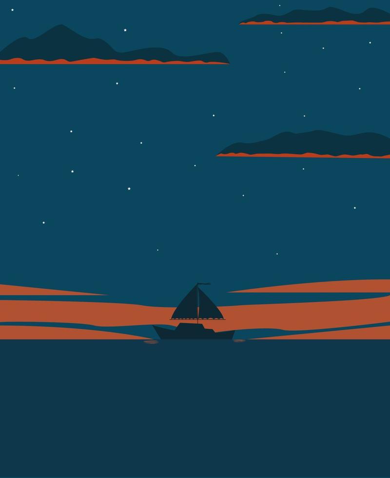 Illustration vector design of boat in the middle of the sea