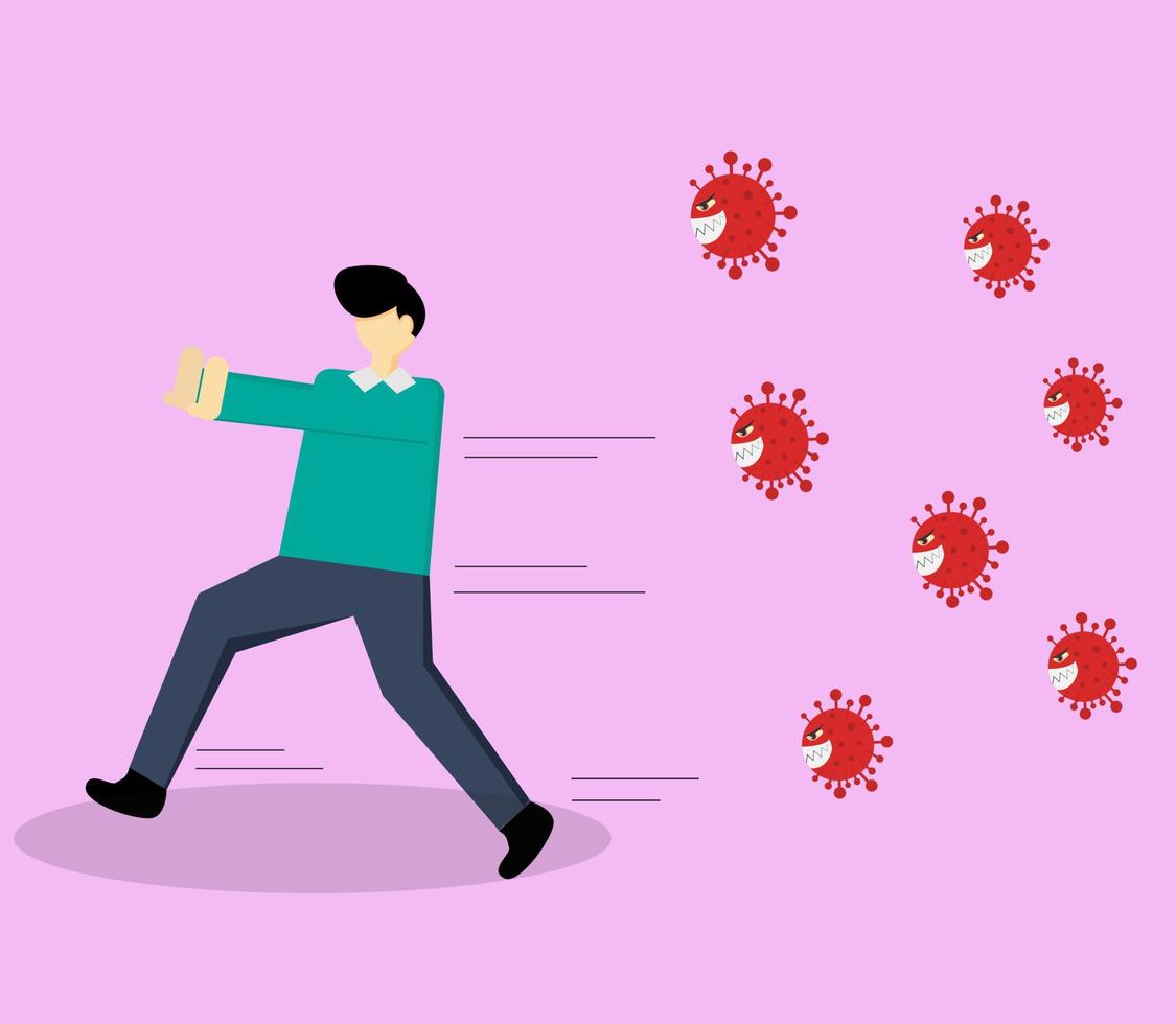 Illustration vector design of man running away from coronavirus