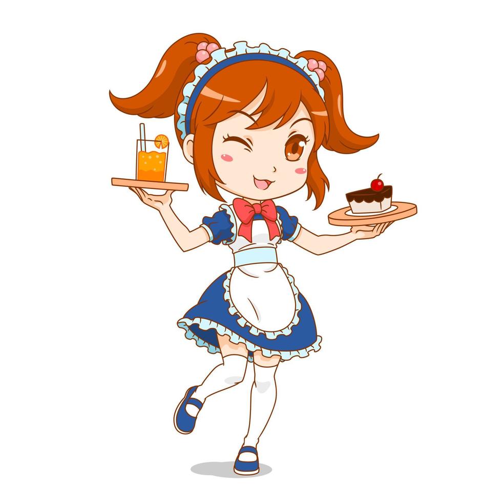 Cartoon character of maid cafe girl. vector